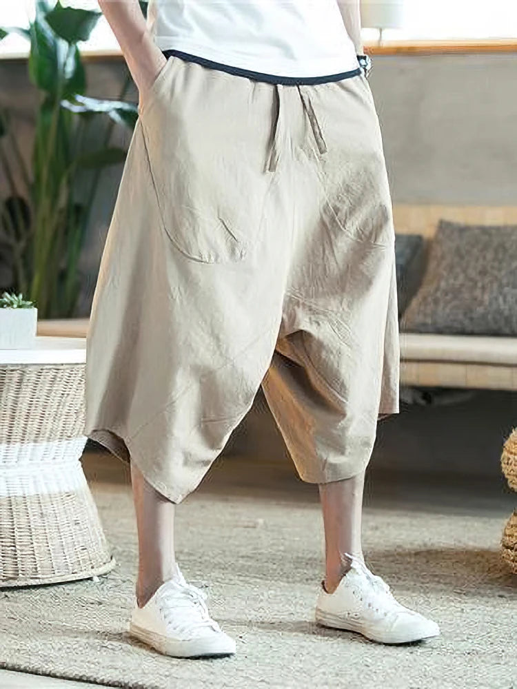 Men’s Cotton Linen Wide-Leg Shorts | Japanese Casual Summer Wear