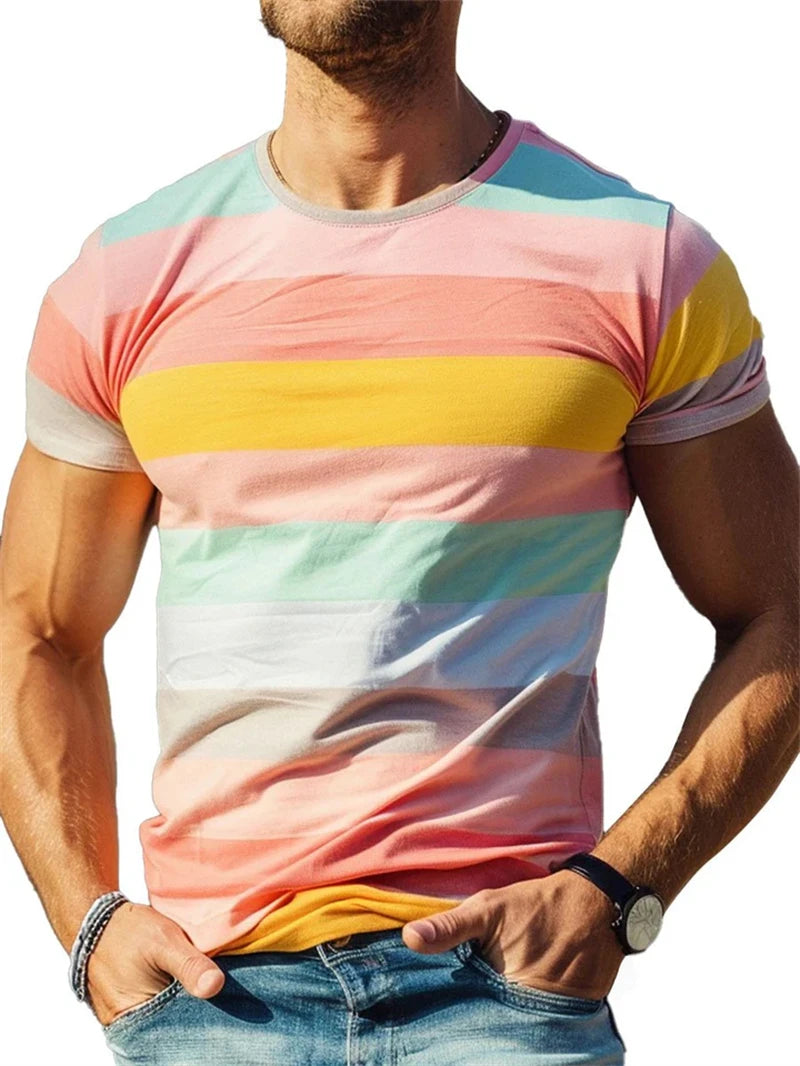 Men’s Stripe 3D Print Quick-Dry T-Shirt