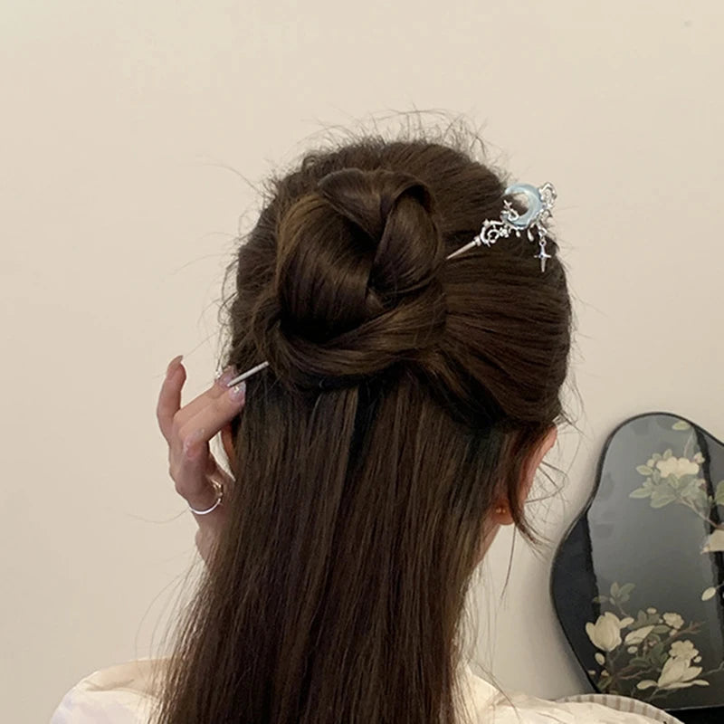 Romantic Moonstone Star & Moon Hair Stick