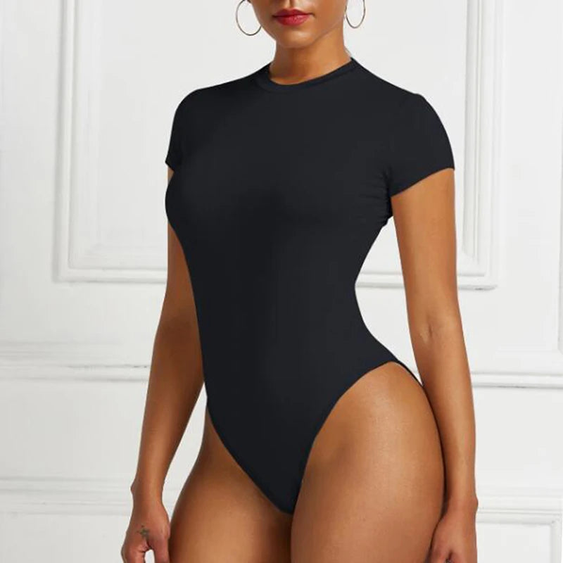 Sexy One Piece Bodycon Bodysuit Short Sleeve O Neck