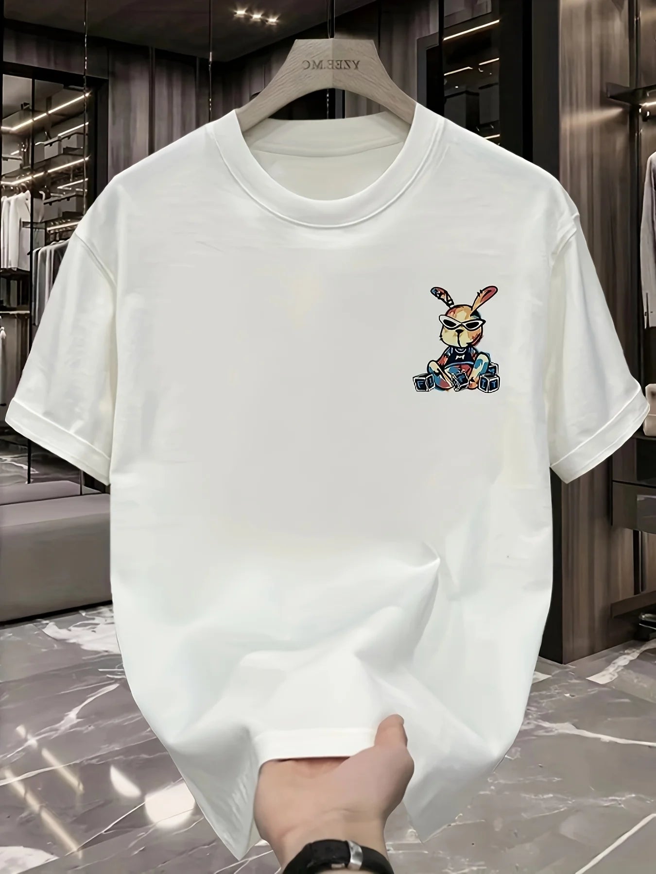 Men’s Summer Cotton Cartoon T-Shirt | Black Rabbit Print