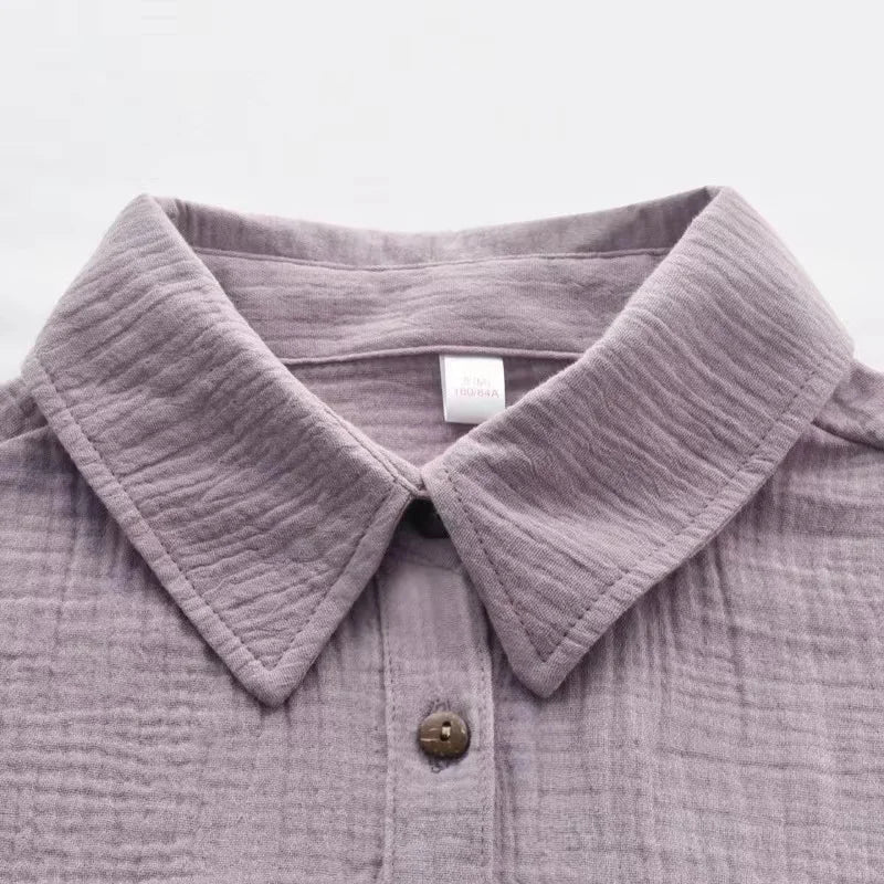 100% Cotton Long Sleeve Chic Shirt Dress with Turn-Down Collar