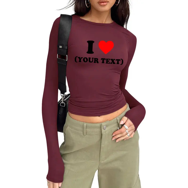DIY Customize Your Text Couple Spring Autumn Women’s Long Sleeve Crop T-Shirt