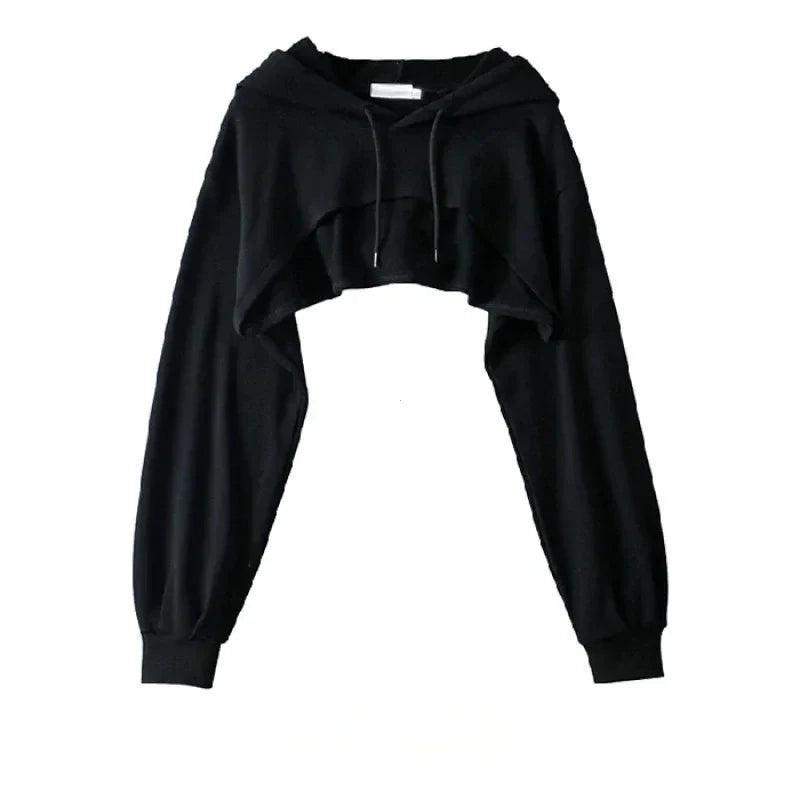 Irregular Crop Hoodie for Women – Ultra Short Long Sleeve Pullover