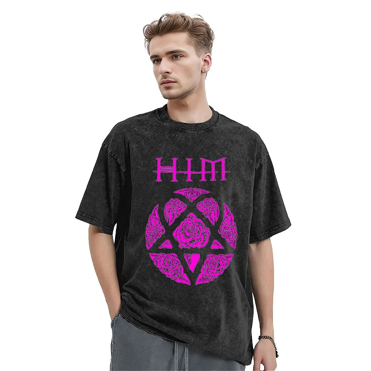 Oversized Washed Heartagram T-Shirt | Ville Valo / HIM Inspired Tee