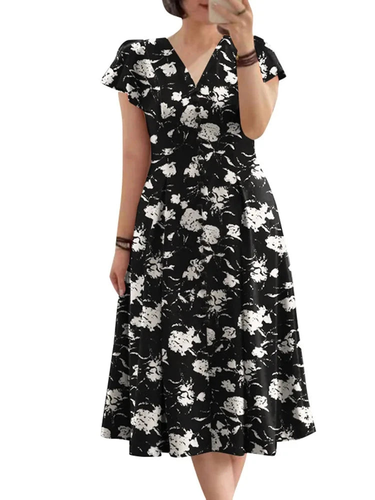 ZANZEA Fashion Floral Print Midi Dress