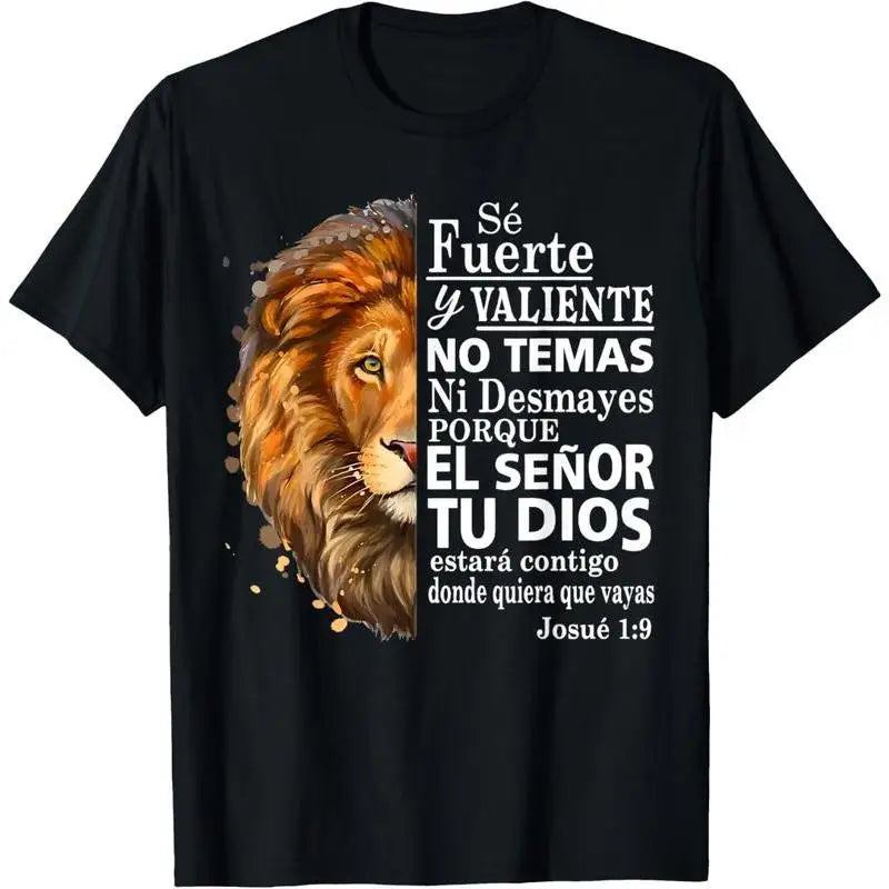 Unisex Lion Graphic T-Shirt – Spanish Christian Bible Verse Tee