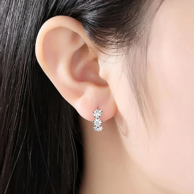 925 Sterling Silver Crystal Zircon Flower Stud Earrings