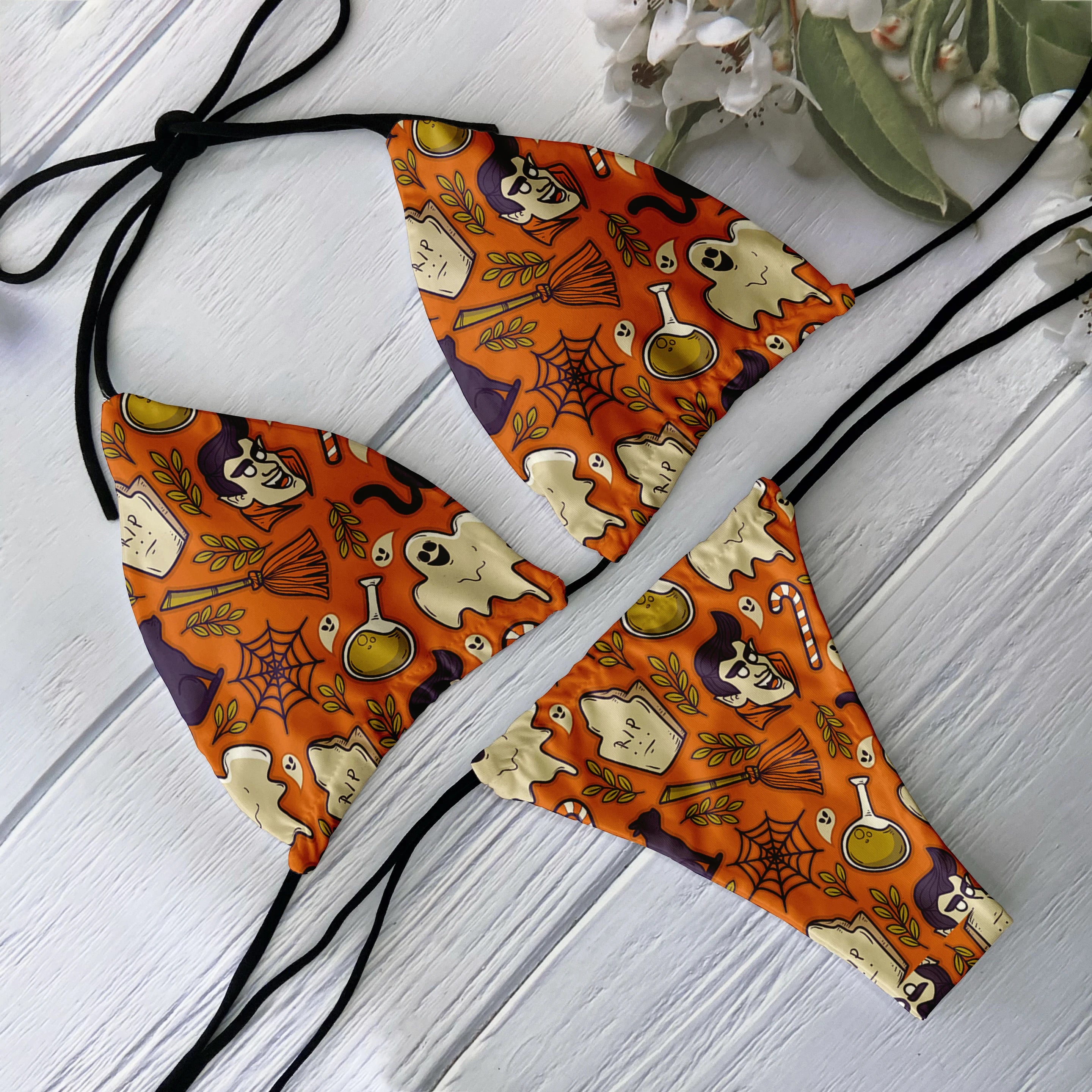 Skull Print Backless Bikini Set