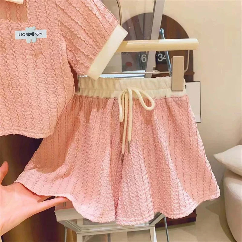 Girls Summer 2-Piece Outfit – Short Sleeve Top & Shorts