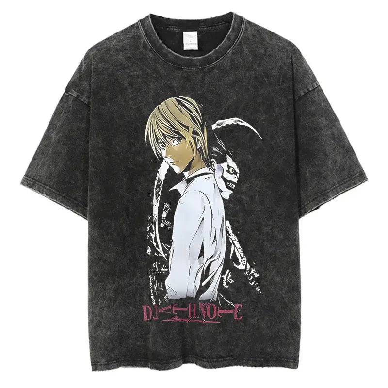 Harajuku Vintage Washed Death Note Graphic T-Shirt | Oversized Streetwear Unisex Tee