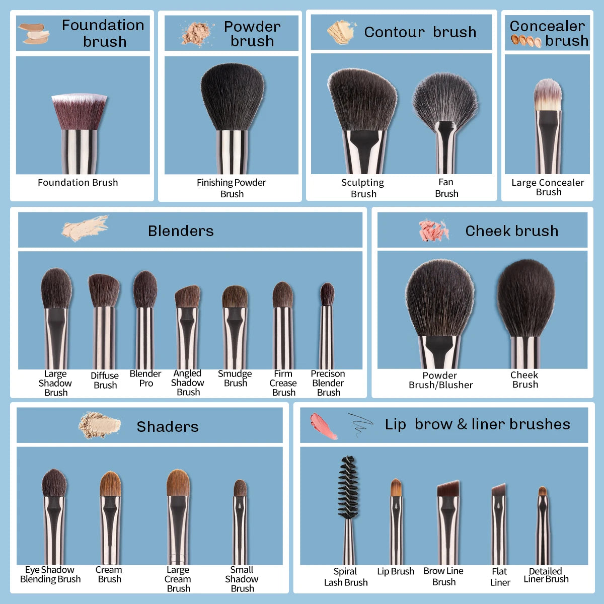 OVW Professional 24-Piece Makeup Brush Set – Premium Goat Hair & Synthetic Fibers