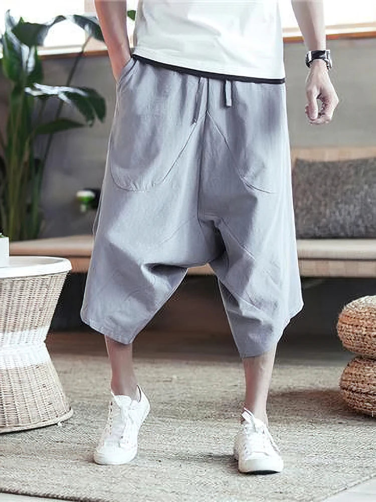 Men’s Cotton Linen Wide-Leg Shorts | Japanese Casual Summer Wear