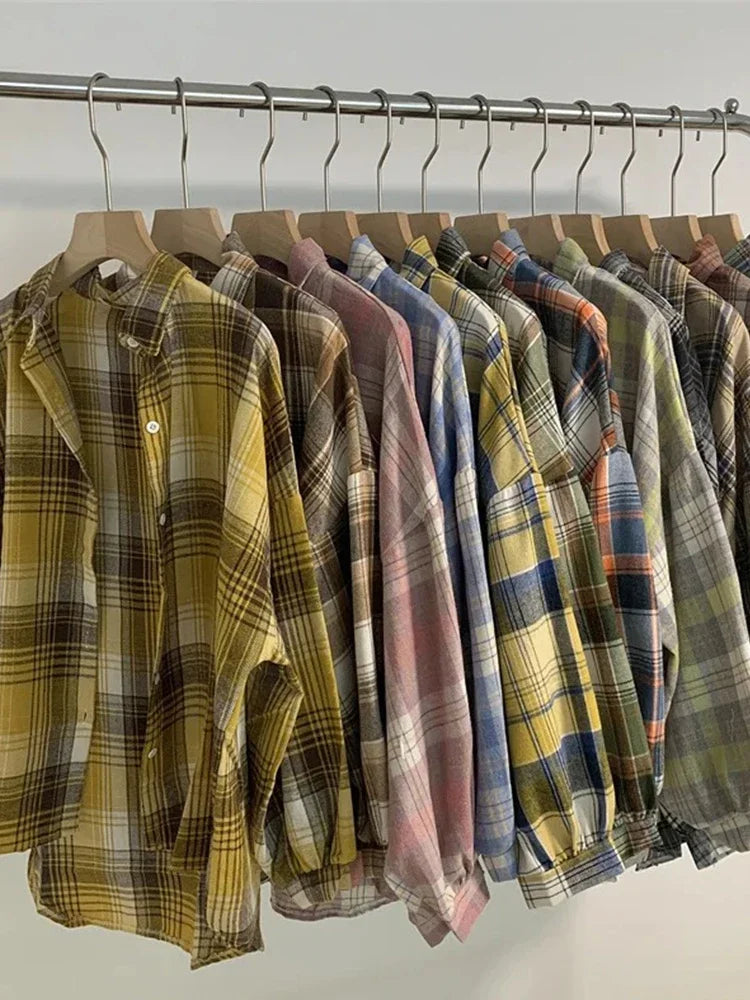 Women’s Vintage Plaid Long Sleeve Shirt
