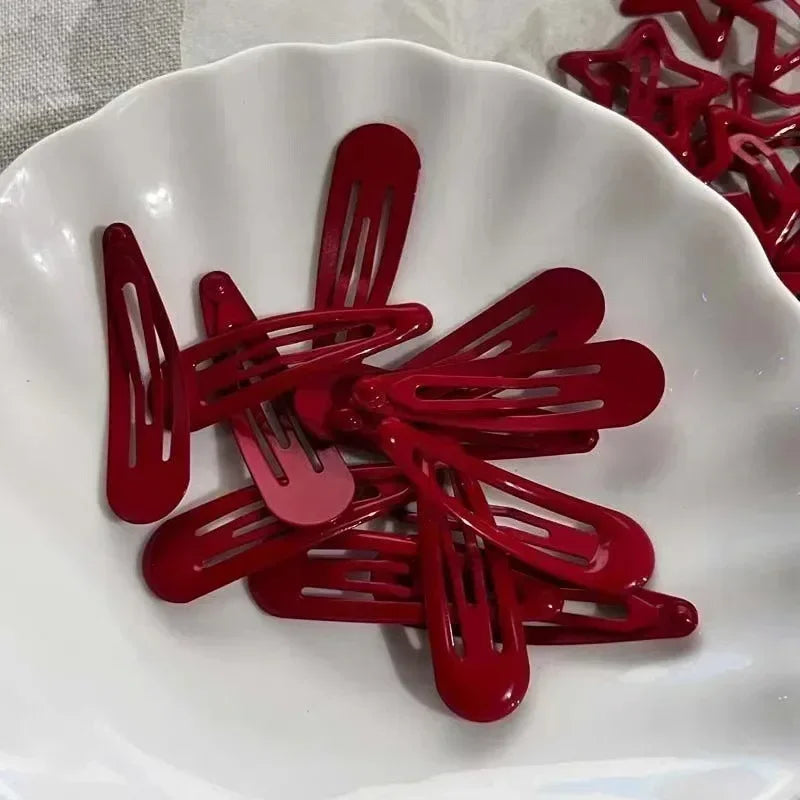 10-Piece Red Star & Waterdrop Hair Clip Set for Women & Girls
