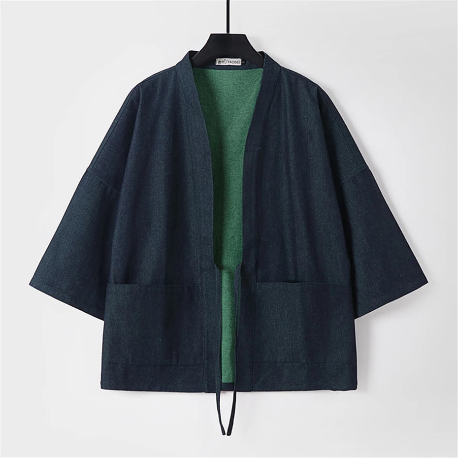 Denim Shirts Men 9XL Plus Size Kimono Shirts Summer Cardigan Jacket Fashion Casual Solid Color Shirts Big Size 9XL