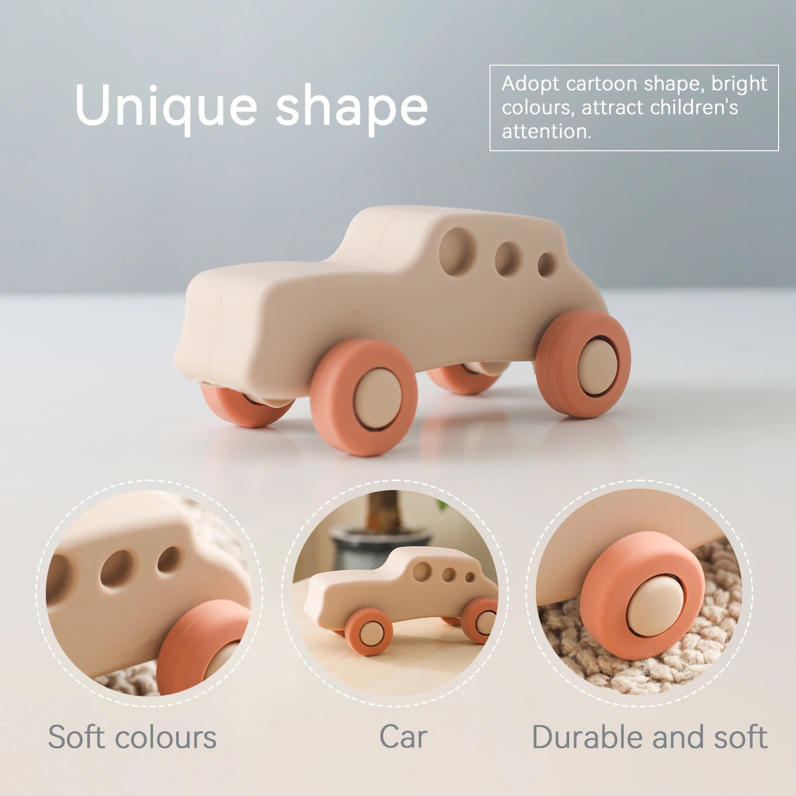Silicone Car Teether Toy Educational Baby Teething Block