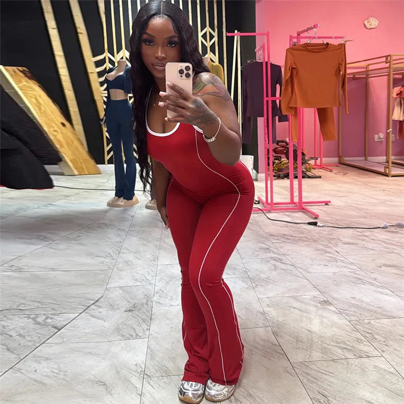 Women’s Summer Sleeveless Sexy Backless Striped Skinny Bodysuit