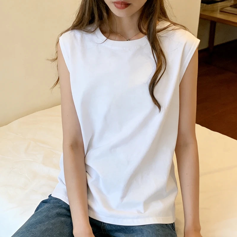 Woman Loose Sleeveless Tank Top Summer Casual Vest Basic Daily T-shirt Sweet Style Suitable For Students Stretchy Soft Lady Wear