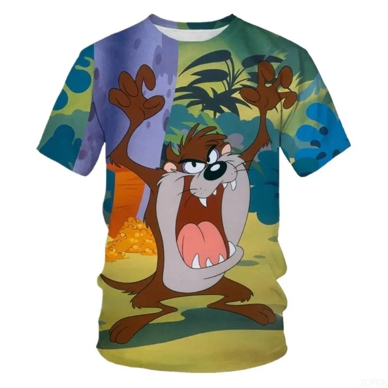 Summer New Trendy 3D Anime Monster Animal Dog Personalized Printed Comfortable Casual Round Neck Short Sleeved T-shirt