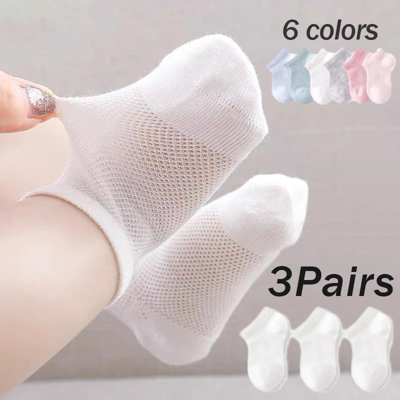 3 Pairs Summer Baby Thin Mesh Cotton Ankle Socks