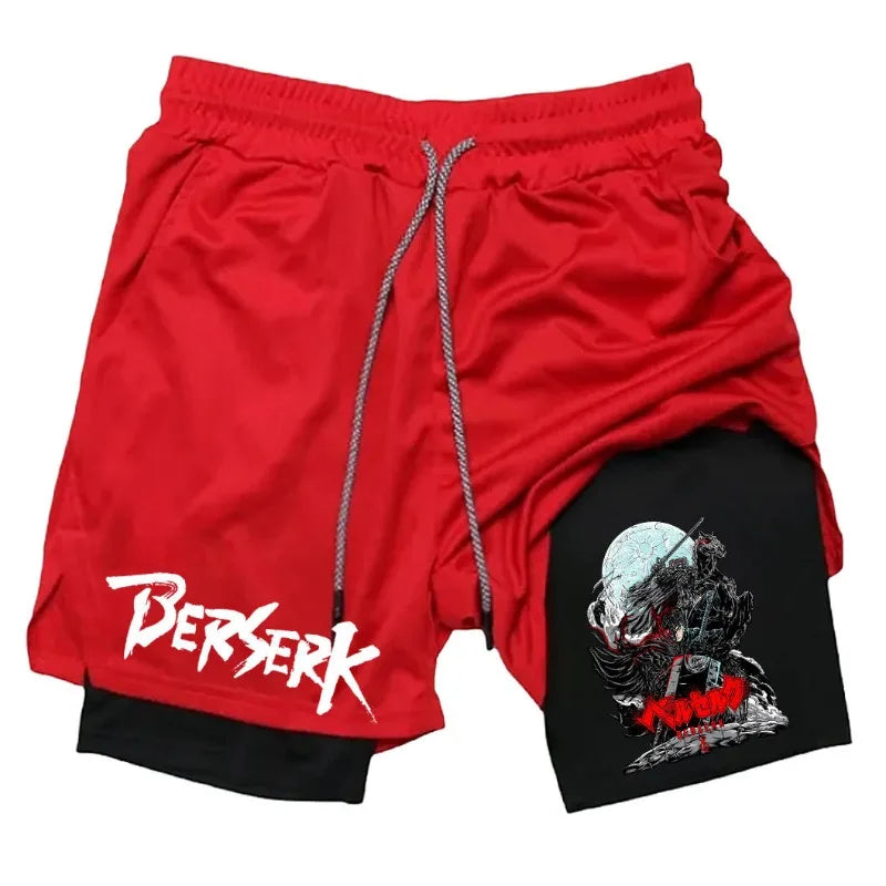 Anime Berserk Print Men’s 2-in-1 Running Shorts
