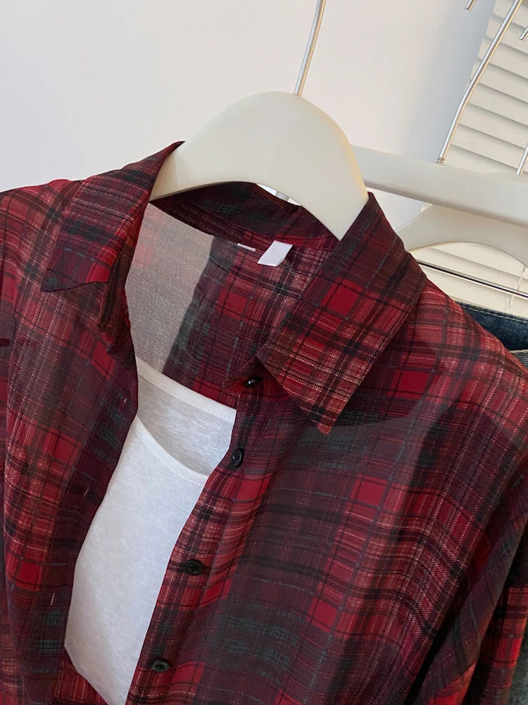 Women’s Red Black Plaid Long Sleeve Shirt