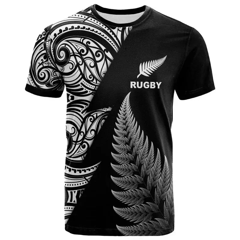 New Zealand Men’s 3D Printed Rugby T-Shirt | Quick-Dry Sports Tee