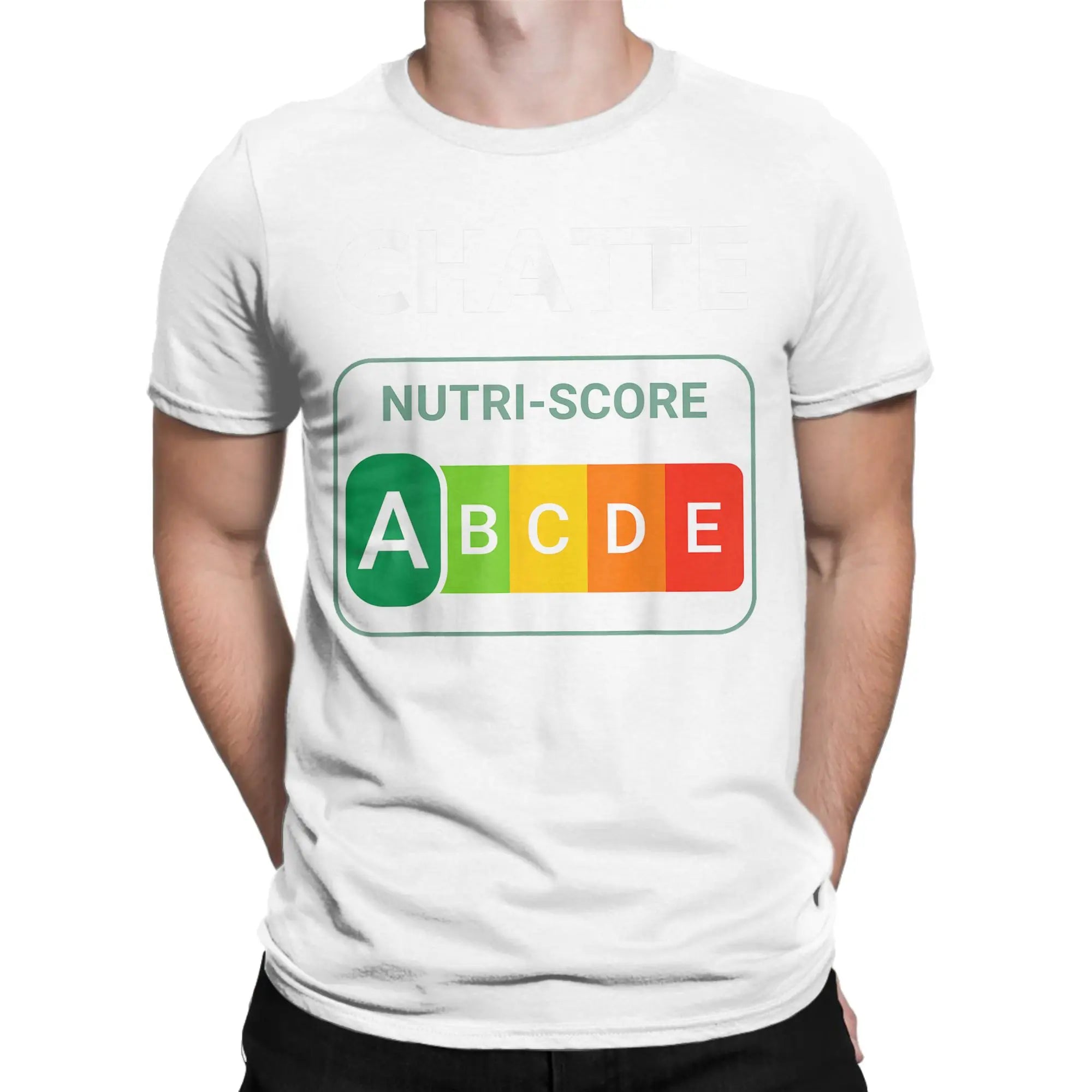 Creative Nutri-Score “A Chatte” Cat Lover T-Shirt | Men’s Funny Cotton Short Sleeve Tee