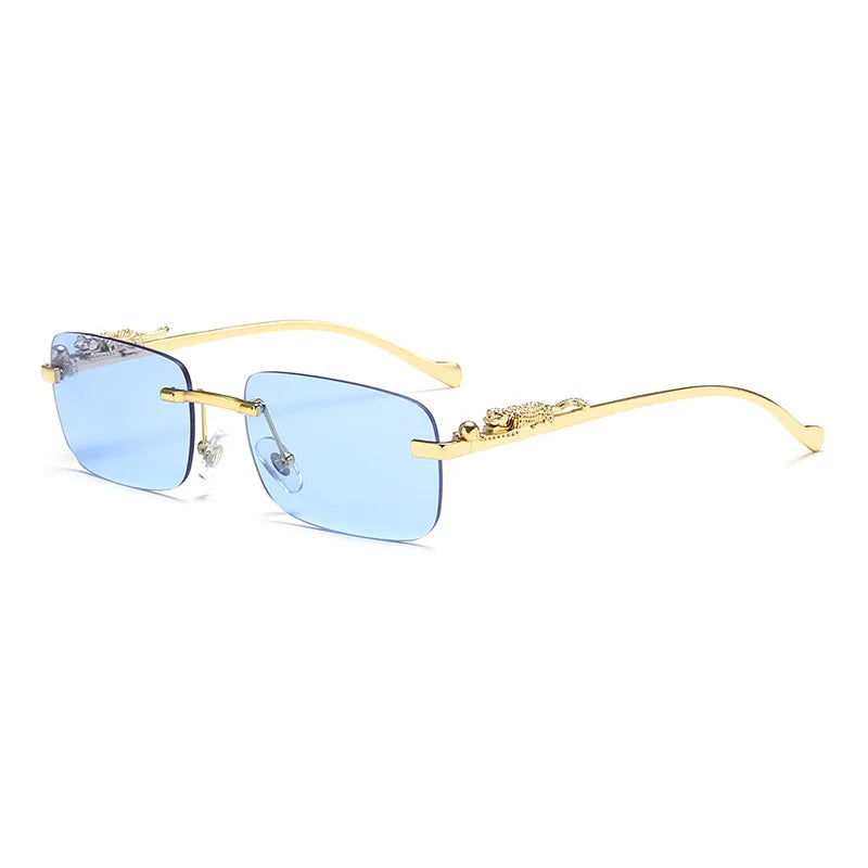 Square Rimless Sunglasses – Retro Cut Edge Small Frame UV400 Designer