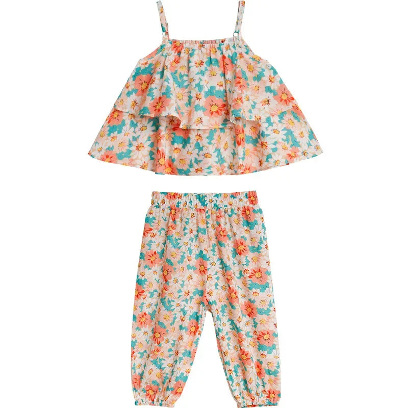 Summer Baby Girls’ Floral Vest & Anti-Mosquito Pants Set