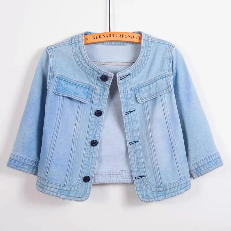 5XL New Quarter sleeved O neck Denim Jacket For women&