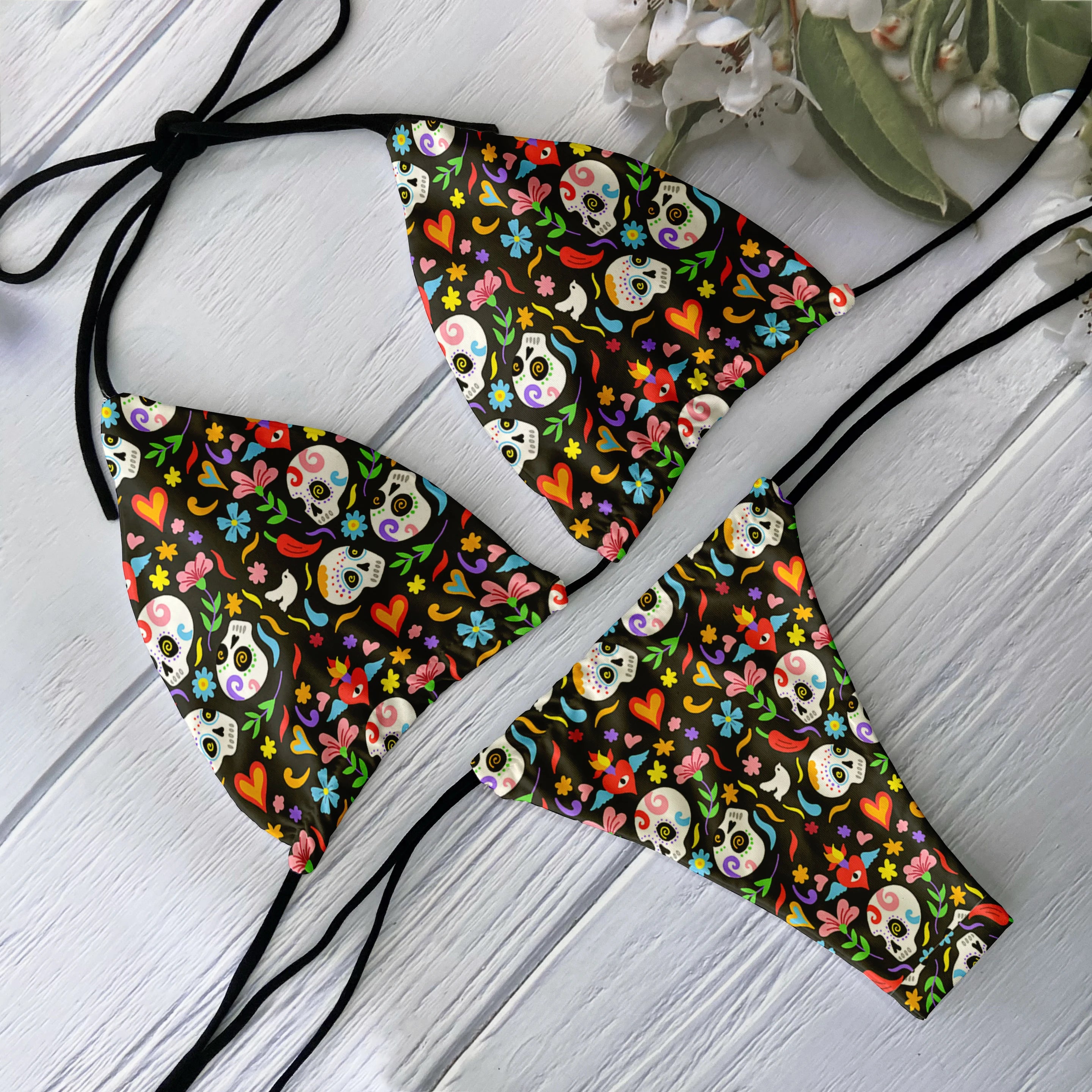 Skull Print Backless Bikini Set