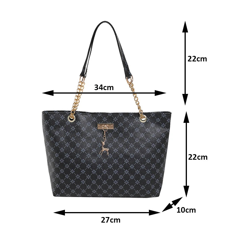 Soft Leather Plaid Shoulder Tote Bag
