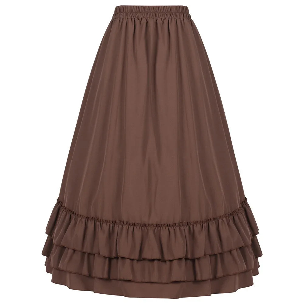 Brown Ruffled High-Waisted Victorian Skirt | Steampunk Gothic Vintage Party Wear