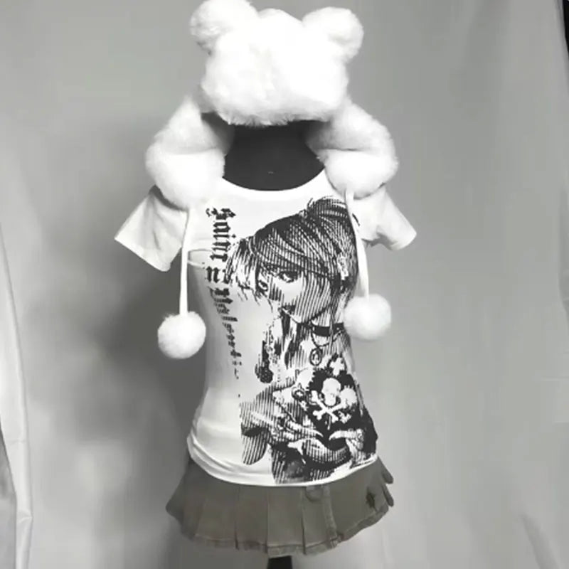 Women’s Y2K Anime Print Crop Tee