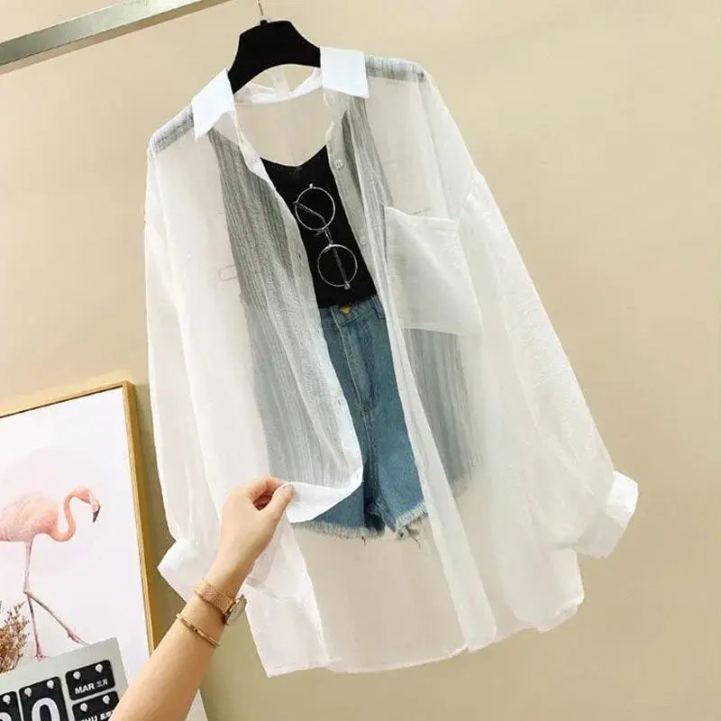 Elegant Summer See-Through Chiffon Sunscreen Blouse