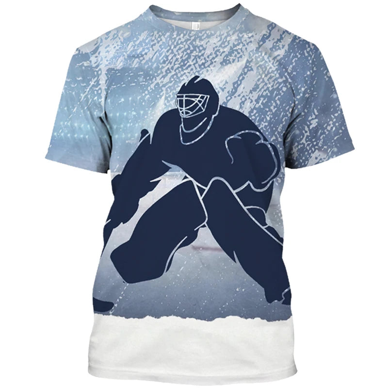 Hockey Stick Pattern 3D Print T-Shirt | Harajuku Loose Fit Casual Short Sleeve Sports Tee