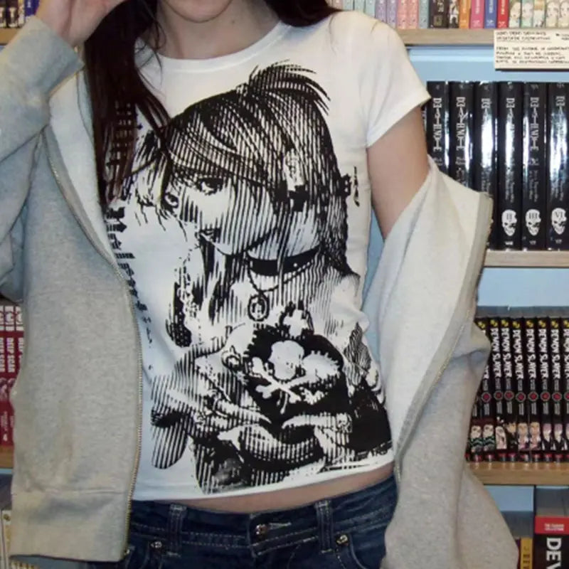 Women’s Y2K Anime Print Crop Tee
