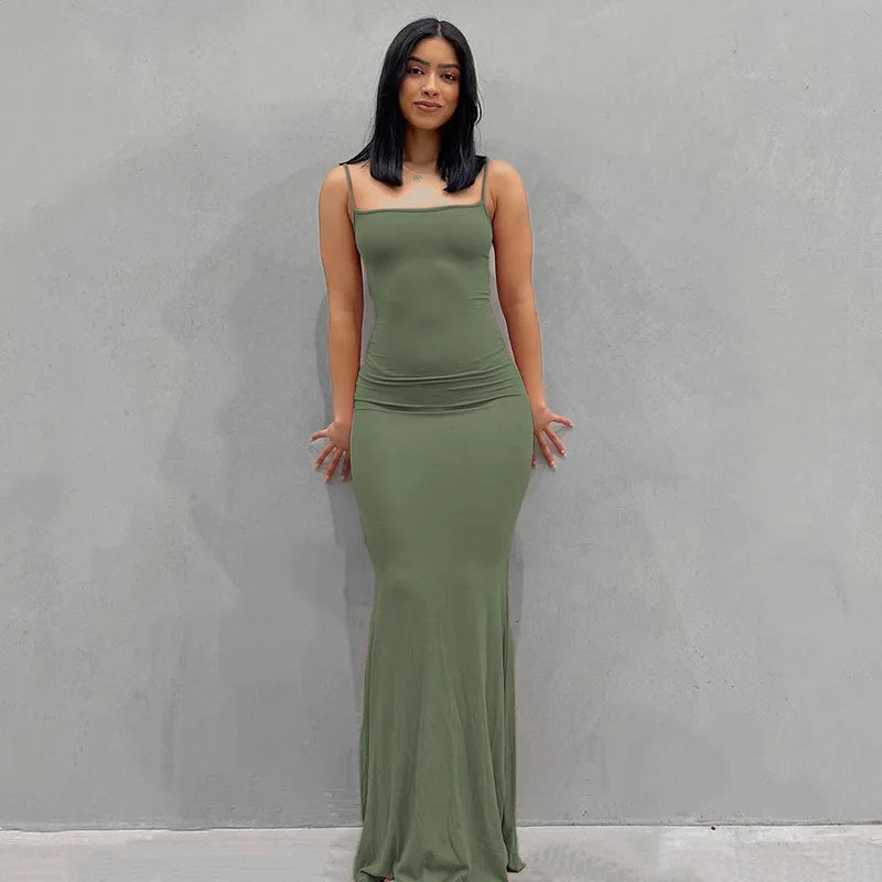 Y2K Sexy Spaghetti Strap Trumpet Maxi Dress