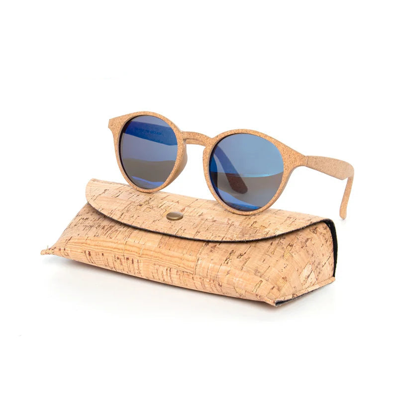 Round Bamboo Grain Polarized Sunglasses with Case – Unisex Wooden Style Shades