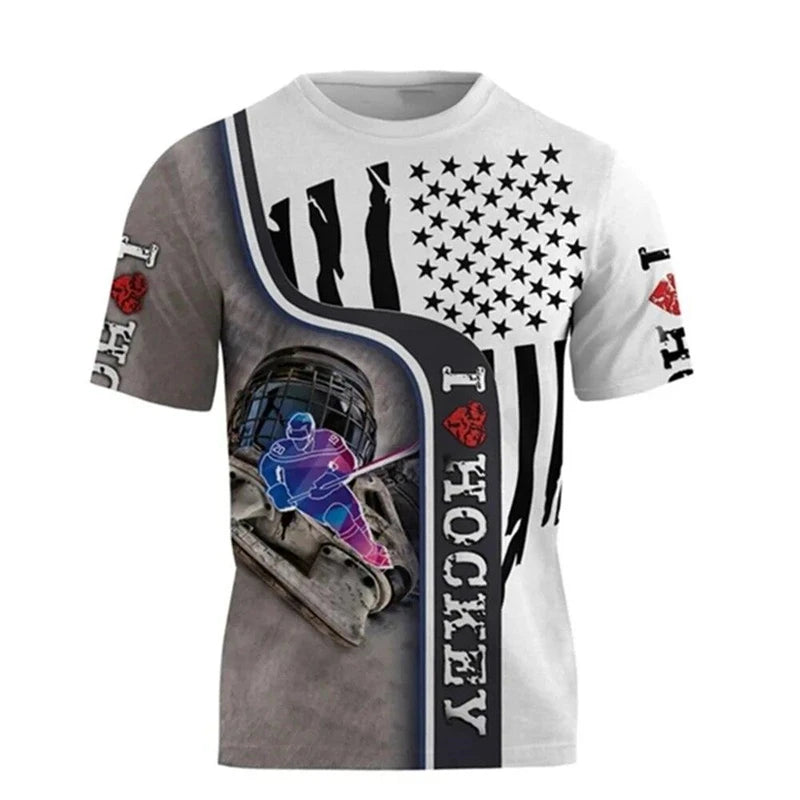 3D Hockey Print Casual T-Shirt | Quick-Dry Loose Fit Crew Neck Summer Tee