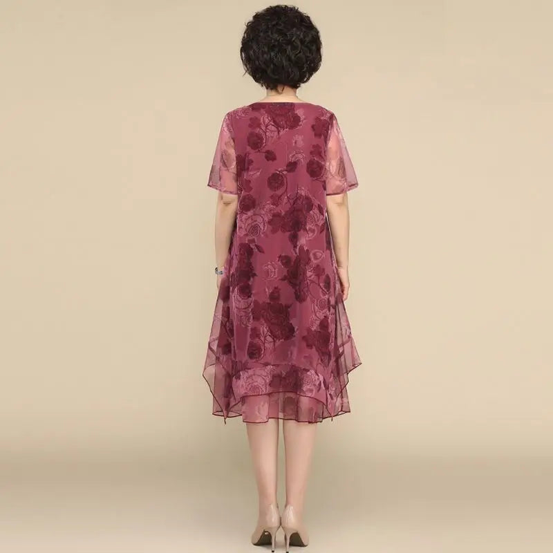 Vintage Floral O-Neck Midi Dress