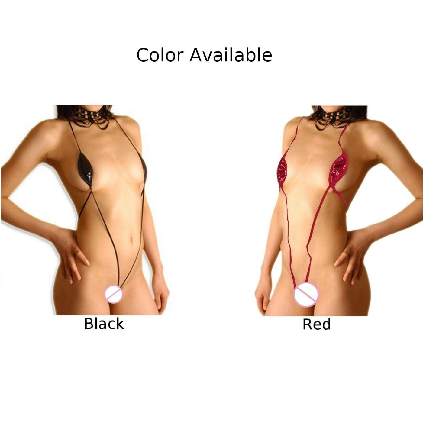 Shiny PU Leather Thong Bikini Set