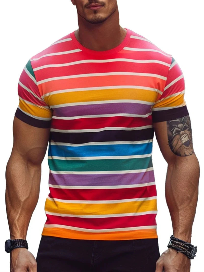Men’s Stripe 3D Print Quick-Dry T-Shirt