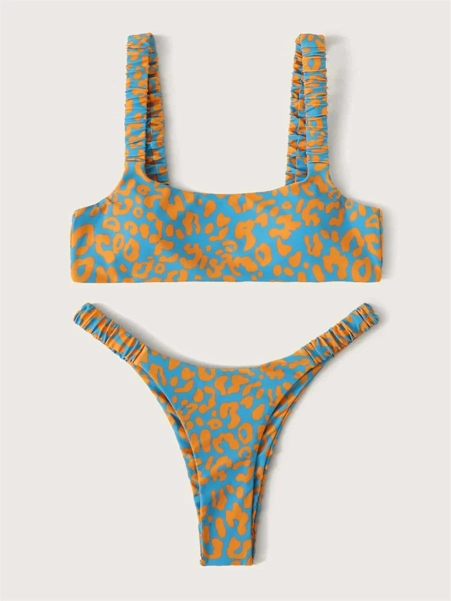Sexy Micro Bikini Orange Leopard Push Up