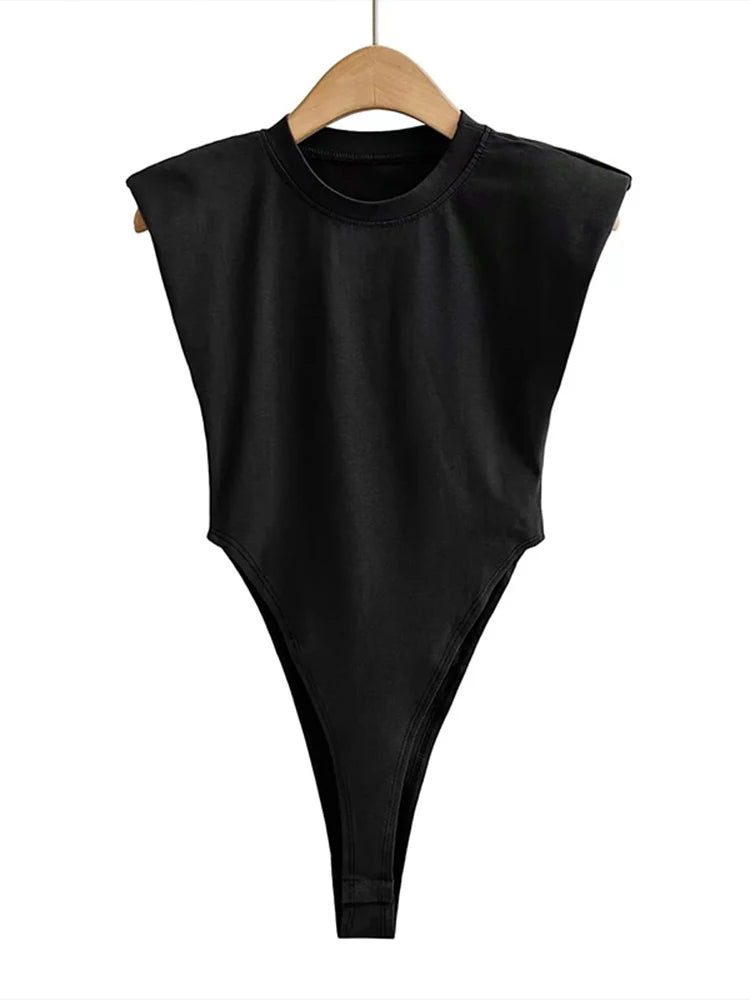 Sexy Bodycon Bodysuit – Padded Shoulder, Black & White