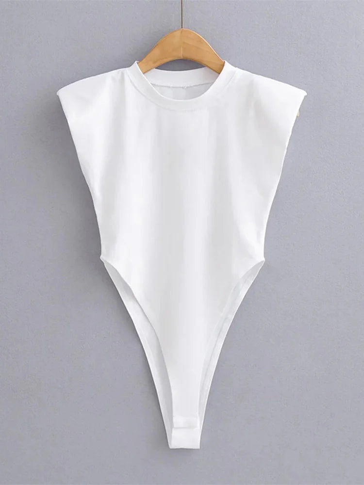 Sexy Bodycon Bodysuit – Padded Shoulder, Black & White