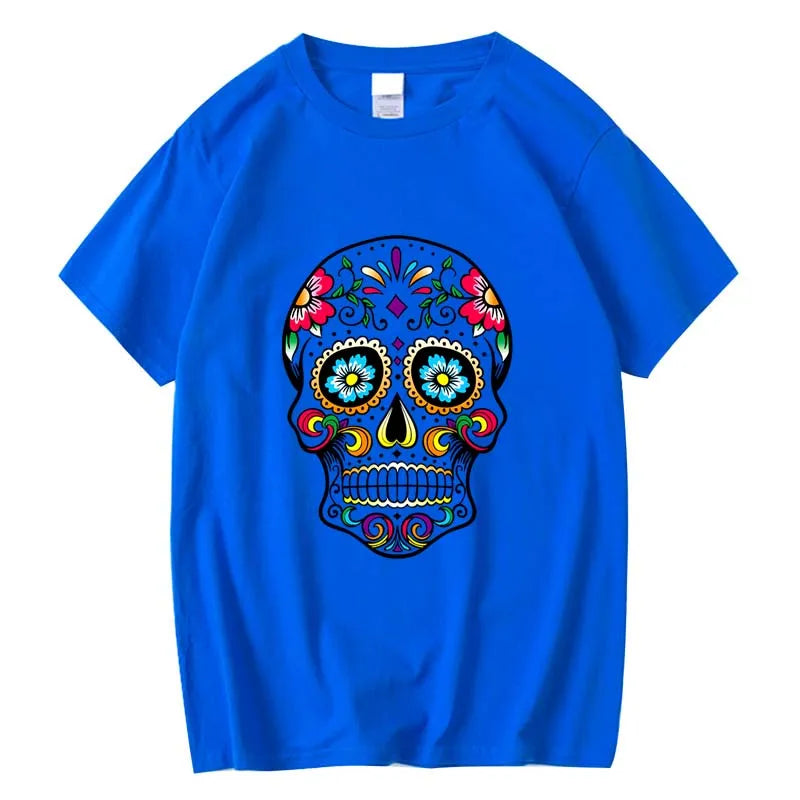 Men’s Skull Print Street Style T-Shirt | 100% Cotton, Loose Fit, Summer Casual Tee