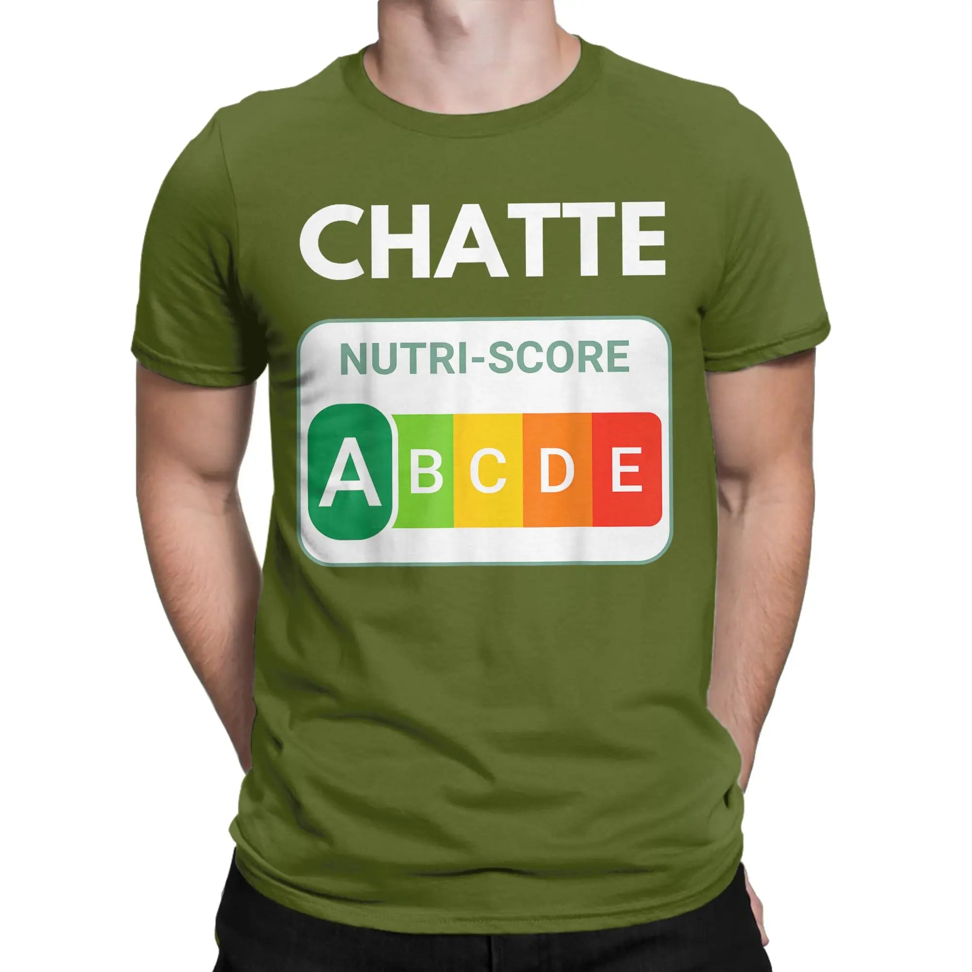 Creative Nutri-Score “A Chatte” Cat Lover T-Shirt | Men’s Funny Cotton Short Sleeve Tee